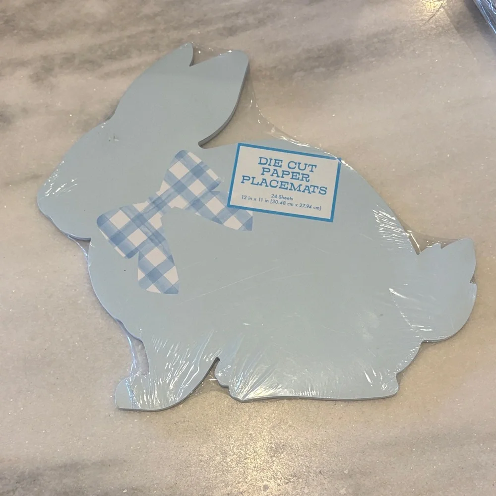 24 C R Gibson Die Cut Bunny Paper Placemats Easter Baby Shower Blue 12x11